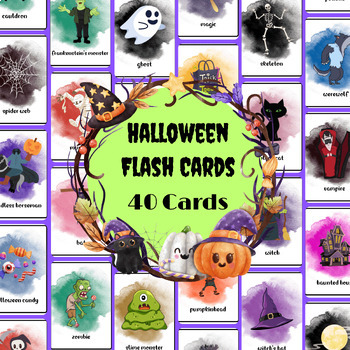 Preview of 40 Halloween Flash Cards, Halloween Vocabulary