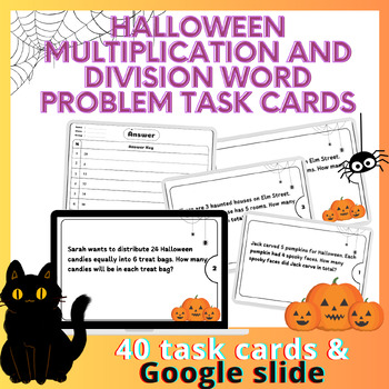 Preview of 40 Halloween Multiplication and Division Word Problem Task Cards