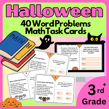Preview of 40 Halloween Word Problems Math Task Cards