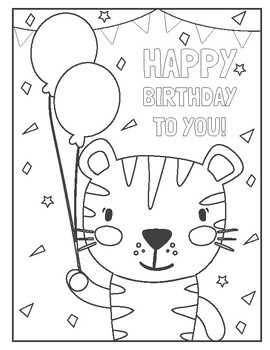 Preview of 3 Happy Birthday Digital Download Coloring Pages
