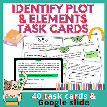 Preview of 40 Identify Plot & Elements Task Cards - Story Elements Task Cards