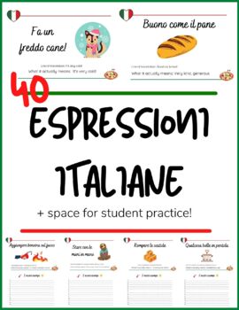 Preview of 40 Italian Expressions Posters - Full page with space for students to write in