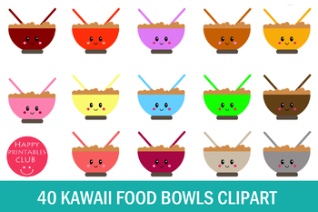 Preview of 40 Kawaii Breakfast Bowl Clipart- Cereals Bowl Clipart- Bowls PNG Images