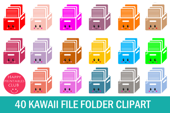 Preview of 40 Kawaii File Folder Clipart- Clipart File Folder