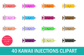 Preview of 40 Kawaii Injection Clipart- Injection- Syringe Clipart Set