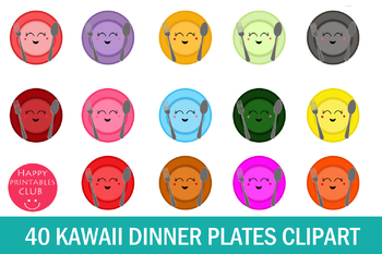 Preview of 40 Kawaii Plates Clipart- Dinner Plates Clipart- Cute plates