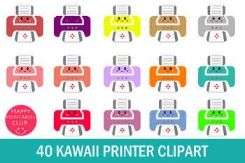 Preview of 40 Kawaii Printer Clipart- Cute Printer Clipart- Printer PNG  Images