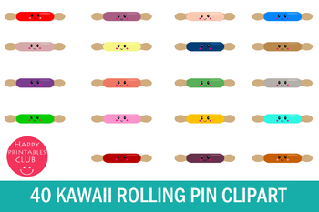 Preview of 40 Kawaii Rolling Pin Clipart- Cute Rolling Pin Clipart