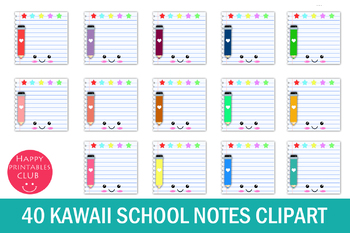 Preview of 40 Kawaii School Notes Clipart- Student Notes Paper Clipart