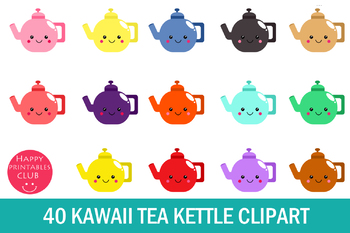 Preview of 40 Kawaii Tea Kettle Clipart- Cute Tea Kettle Clipart Images