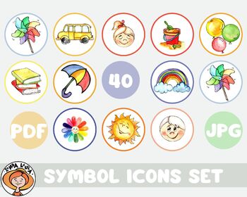 Preview of 40 Kindergarten symbol icons set.