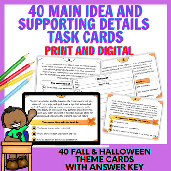 Preview of 40 Main Idea and Supporting Details Task Cards (Fall & Halloween Theme)