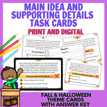 Preview of Main Idea and Supporting Details Task Cards (Fall & Halloween Theme)