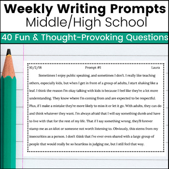 Preview of 40 Middle & High School English Journal Writing Prompts Writing Notebook