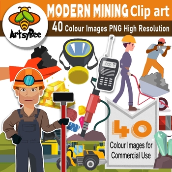 Preview of 40 Modern Mining clip art images for commercial use + presentation template