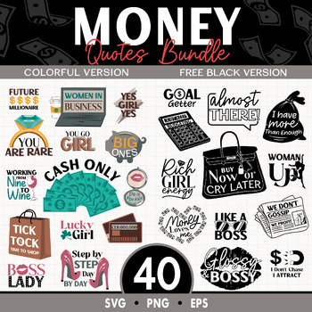 Preview of 40 Money Quotes SVG, PNG and EPS Bundle Colorful and Black Version
