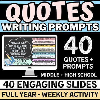 Preview of 40 Motivational Engaging Quotes- Journal Writing, Bellringers, ELA Morning Work