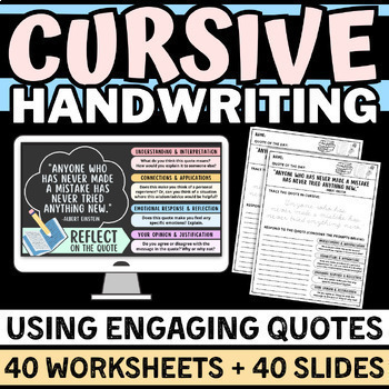 Preview of 40 Motivational Quotes to Practice Cursive Handwriting + Write Reflections