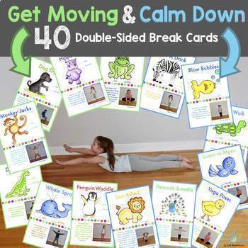 Preview of Movement and Calm Down Break Cards | Sensory Break | Promote Self-Regulation