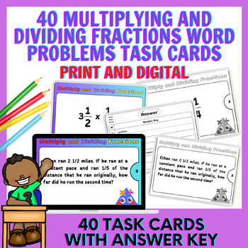 Preview of 40 Multiplying and Dividing Fractions Word Problems Task Cards