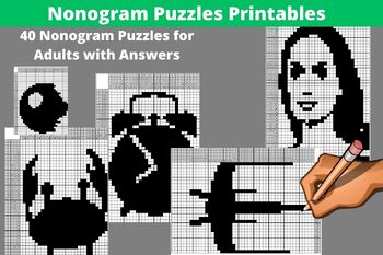 Preview of 40 Nonogram Puzzles for Adults with Answers - Picross, Hanjie, Griddler