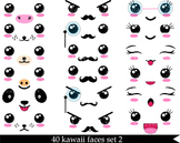 40 PNG Files - Kawaii Faces SET 2 - Digital Clip Art - 300
