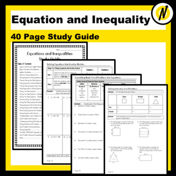 Preview of 40 Page Equations and Inequalities Study Guide with Complete Solutions
