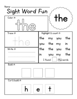 40 Page Printable Dolch Pre-Primer Sight Word Worksheets - Pre-K ...