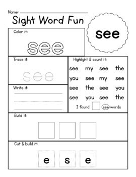 40 Page Printable Dolch Pre-Primer Sight Word Worksheets - Pre-K ...