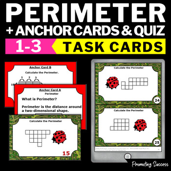 Preview of Finding Perimeter Task Cards Practice Activity Game Measurement SCOOT 3rd Grade