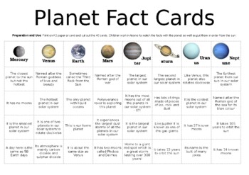 Preview of 40 Planet Fact Cards Matching Game