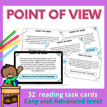 Preview of 40 Point Of View Reading Task Cards - Easy and Advanced level!