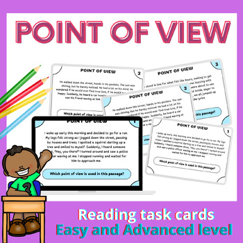 Preview of Point Of View Reading Task Cards - Easy and Advanced level!