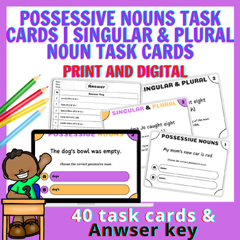 Preview of 40 Possessive Nouns Task Cards | Singular & Plural noun Task Cards