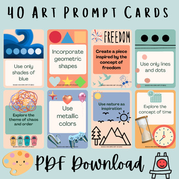 Preview of 40 Printable Art Prompt Cards - Includes Printable Backside