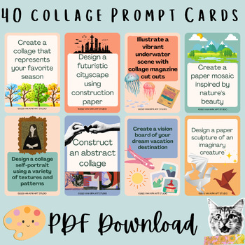 Preview of 40 Printable Collage & Paper Craft Art Prompt Cards-Includes Printable Backside