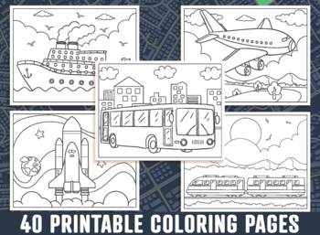 Preview of 40 Printable Transportation Coloring Pages for Kids, Boys & Girls