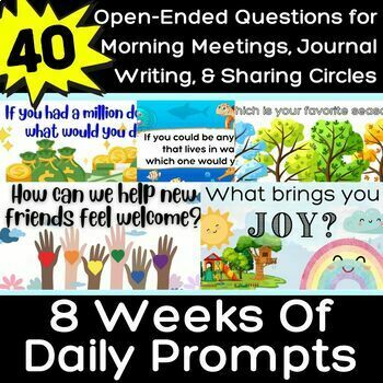 Preview of 40 Questions for Morning Meeting Sharing Circle or Journal Prompts - Elementary