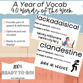 Preview of 40 SAT-Based Vocabulary Words-Classroom Display