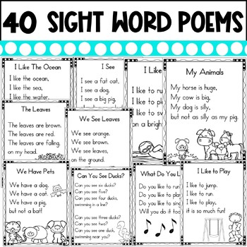 40 Sight Word Poems For Shared Reading For Beginning Readers Tpt