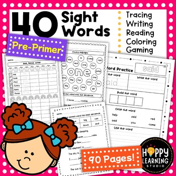 40 Sight Word Practice Pre-Primer | Tracing, Writing, Coloring & Gaming