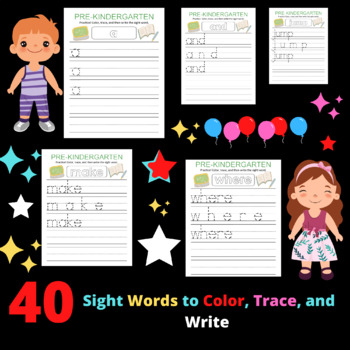 Preview of 40 Sight Words to color, trace and write