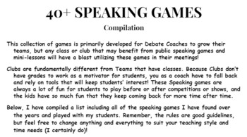 Preview of 40+ Speaking Game Compilation (Speech and Debate)