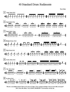 40 Drum Rudiments Chart