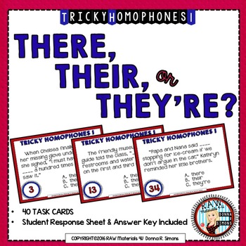 Preview of 40 TASK CARDS-HOMOPHONES-THERE, THEIR, or THEY'RE?