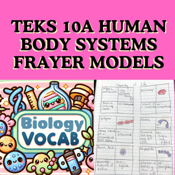 Preview of 40 Terms! TEKS 10A Human Body Systems Vocabulary Activity (Frayer Model Cards)