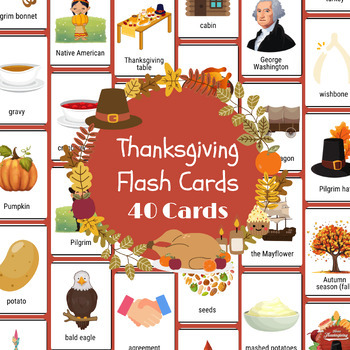 Preview of 40 Thanksgiving Flashcards, Autumn Flash Cards for Kids