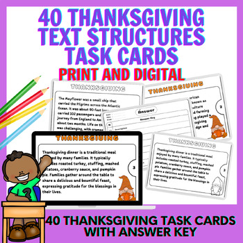 Preview of 40 Thanksgiving Text Structures Task Cards