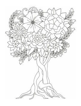 Flowers Coloring Pages For Adults. Stress Relief Coloring Book For