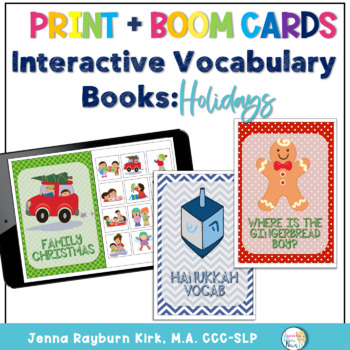 Preview of Interactive Vocabulary Books: Winter Holidays Print + Boom Decks
